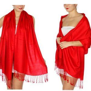 Pashmina Style Wrap Scarf Shawl Cover Tassel Fringe True Red SALE 2 FOR 15